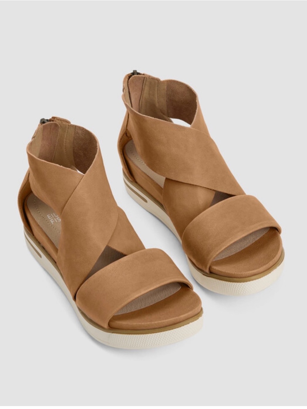 Eileen Fisher Tan Cross-Strap Platform Sandals